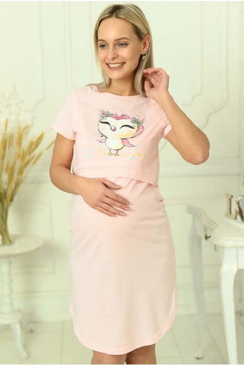 1-НМП 00801 Сорочка женская для беременных и кормящих мам розовый/желтый 