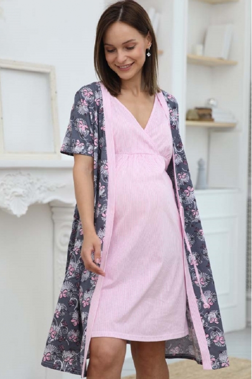 1-НМК 04220 Комплект для беременных и кормящих мам серый/розовый 