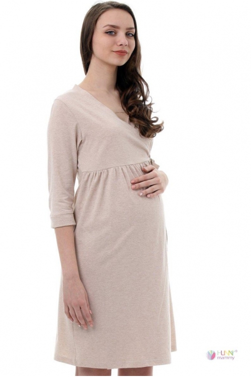 1-НМК 12801 Халат для беременных и кормящих бежевый