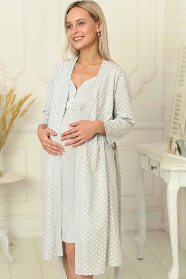 1-НМК 13920 Комплект для беременных и кормящих серый меланж/белый 