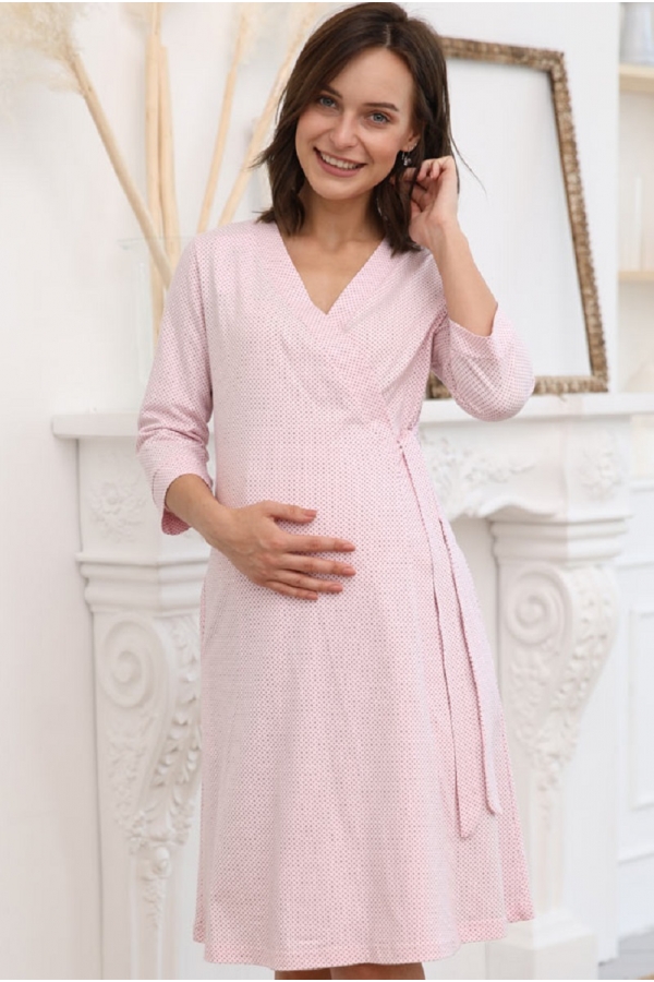 1-НМК 18401 Халат для беременных и кормящих мам светло-розовый/серый