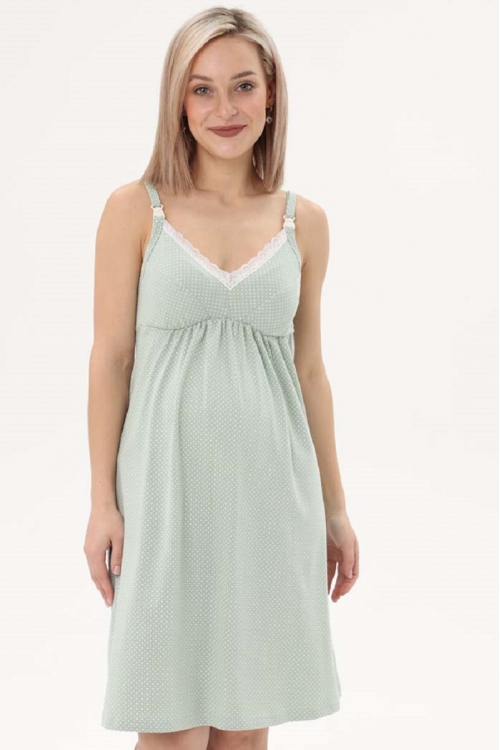 1-НМП 21602 Сорочка женская для беременных и кормящих светло-зеленый/молочный