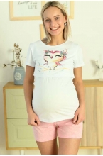 1-НМП 26820 Пижама женская для беременных и кормящих мам белый/розовый меланж