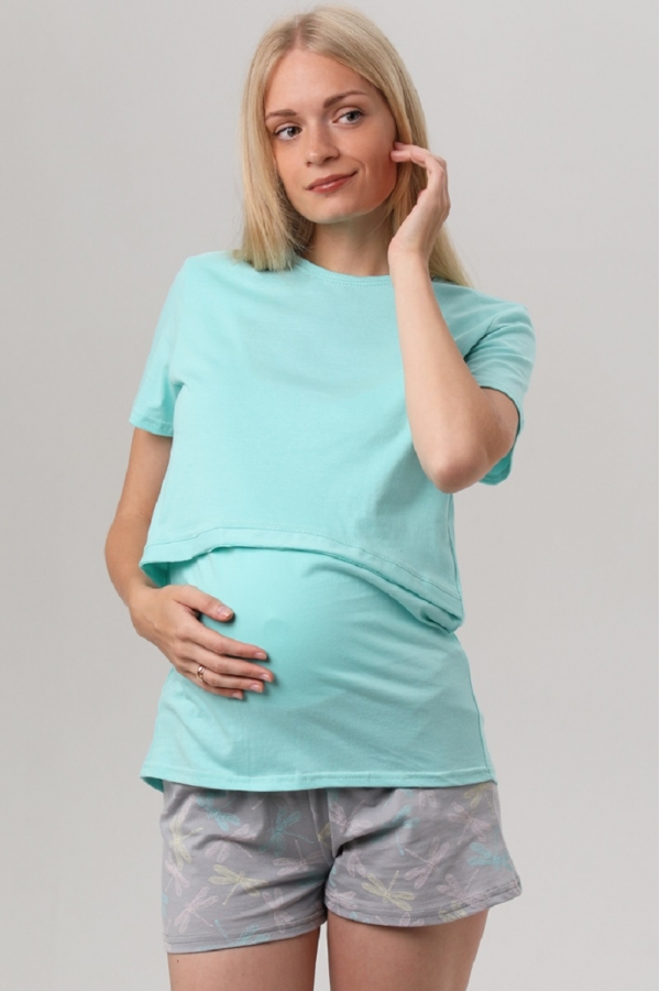 7ЕМ2307-51131 Пижама для беременных и кормящих женщин мятный/серый