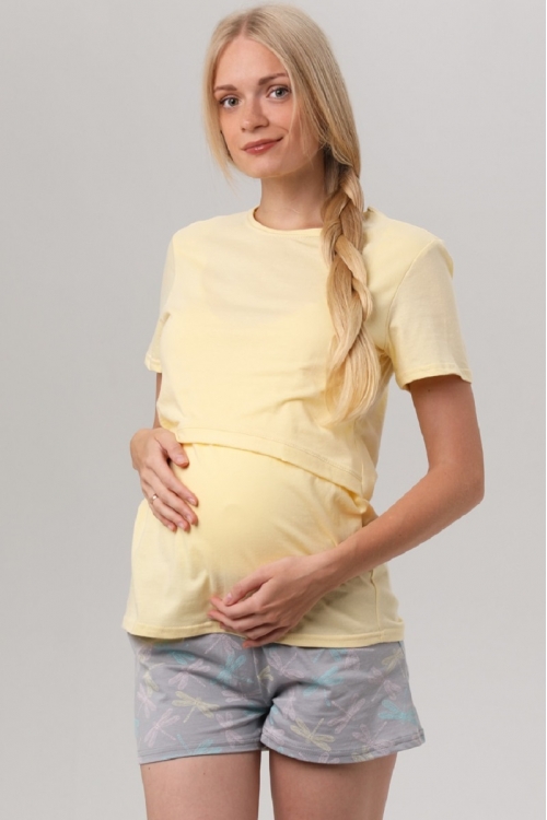 7ЕМ2307-51131 Пижама для беременных и кормящих женщин желтый/серый
