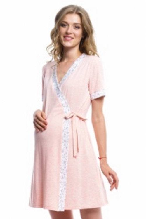 441613.7469 Комплект для роддома (халат+ночная сорочка) бело-розовый+розовый