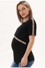 1-НМ 55802 Футболка женская для беременных и кормящих черный/бежевый