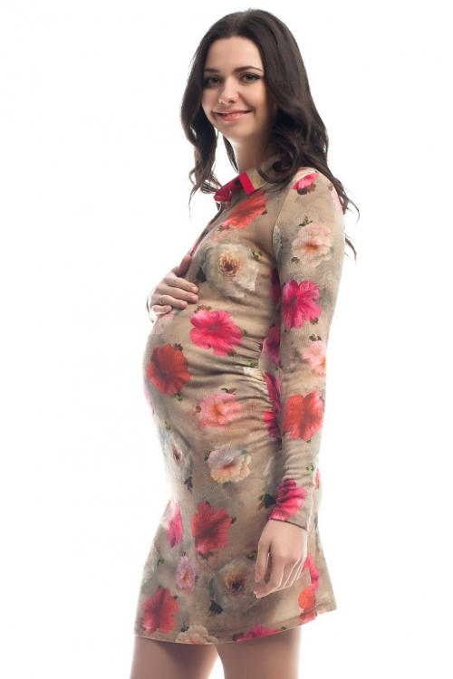 4274.160 Платье трикотажное  прямого силуэта для кормления флора розово-оливковый + коралл