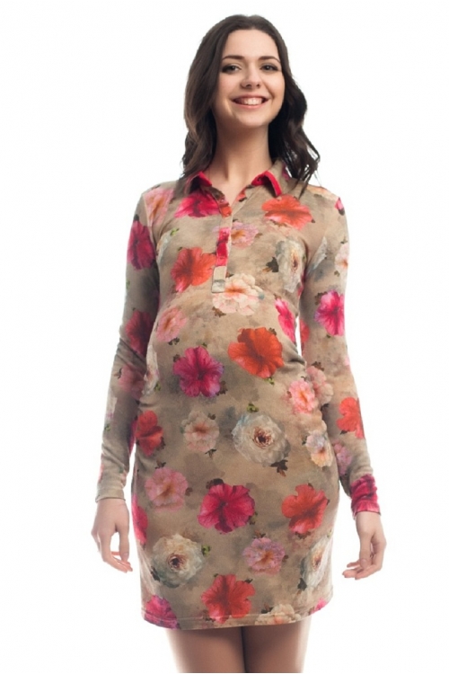 4274.160 Платье трикотажное  прямого силуэта для кормления флора розово-оливковый + коралл