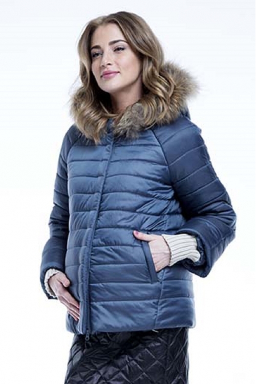 Куртка зимняя ALISIYA с капюшоном и съёмной вставкой с натуральной опушкой атлантик